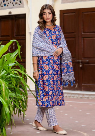 Picture of Fine Cotton Midnight Blue Readymade Salwar Kameez