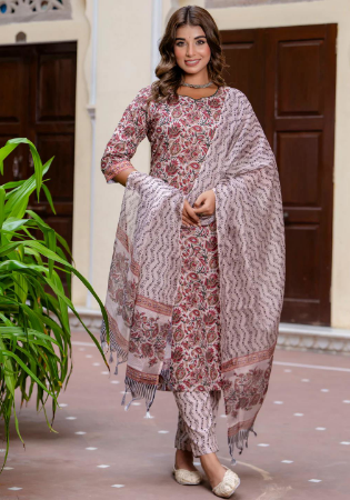 Picture of Fine Cotton Rosy Brown Readymade Salwar Kameez