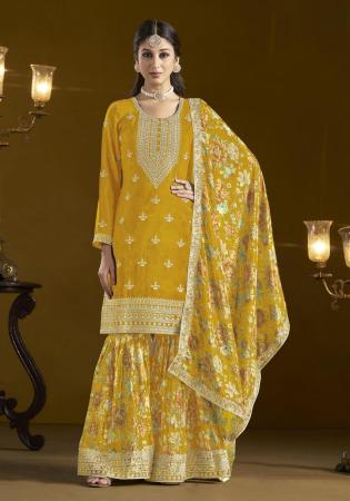 Picture of Marvelous Chiffon Yellow Straight Cut Salwar Kameez