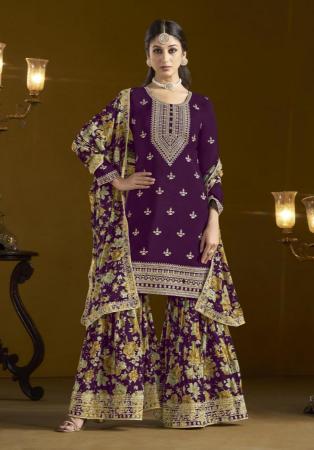 Picture of Chiffon Saddle Brown Straight Cut Salwar Kameez