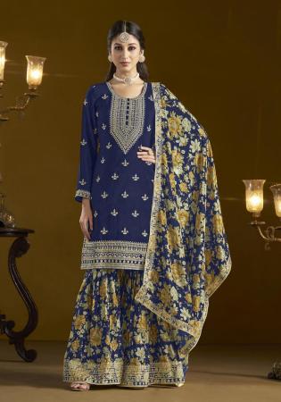 Picture of Chiffon Dark Slate Grey Straight Cut Salwar Kameez