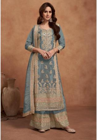 Picture of Radiant Silk Slate Grey Straight Cut Salwar Kameez