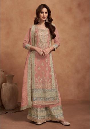 Picture of Sightly Silk Rosy Brown Straight Cut Salwar Kameez