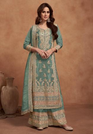 Picture of Admirable Silk Sea Green Straight Cut Salwar Kameez