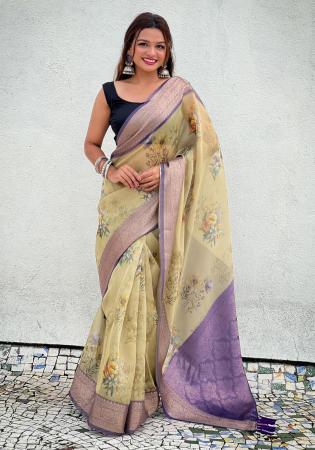 Picture of Lovely Chiffon Pale Golden Rod Saree