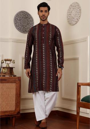 Picture of Excellent Chiffon & Silk Dark Olive Green Kurtas