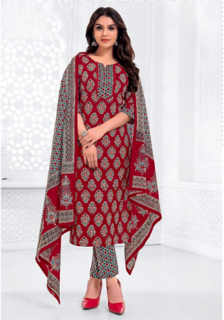 Picture of Gorgeous Cotton Fire Brick Readymade Salwar Kameez