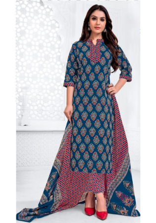 Picture of Delightful Cotton Midnight Blue Readymade Salwar Kameez