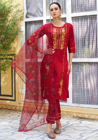 Picture of Elegant Rayon Crimson Readymade Salwar Kameez