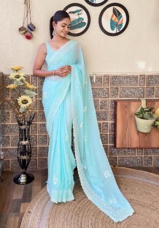 Picture of Stunning Georgette Sky Blue Saree