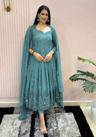 Picture of Taking Georgette Cadet Blue Readymade Salwar Kameez