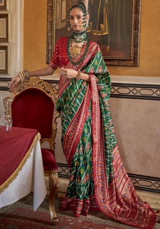 Picture of Excellent Silk Dark Olive Green Saree