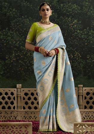 Picture of Grand Silk Light Steel Blue Saree