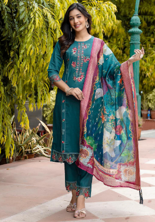 Picture of Wonderful Silk Sea Green Readymade Salwar Kameez