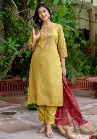 Picture of Graceful Silk Dark Khaki Readymade Salwar Kameez