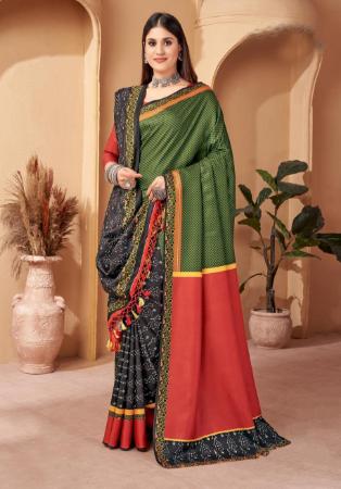 Picture of Resplendent Chiffon Dark Olive Green Saree