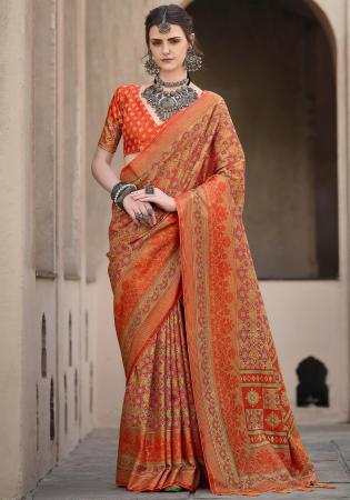 Picture of Pretty Silk Orange Red Saree