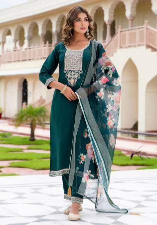 Picture of Sublime Rayon Dark Green Readymade Salwar Kameez