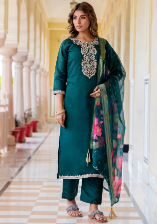 Picture of Statuesque Rayon Teal Readymade Salwar Kameez