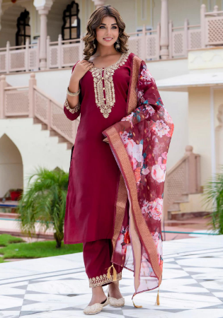 Picture of Pretty Rayon Maroon Readymade Salwar Kameez