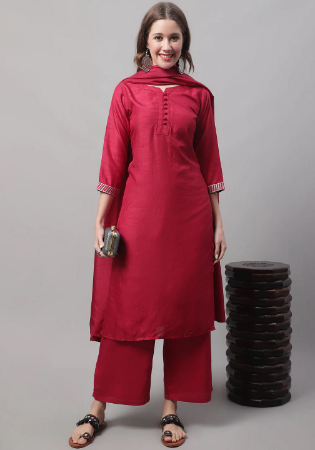 Picture of Delightful Silk Fire Brick Readymade Salwar Kameez