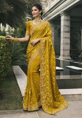 Picture of Ravishing Georgette Dark Golden Rod Saree