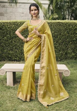 Picture of Excellent Georgette Dark Golden Rod Saree