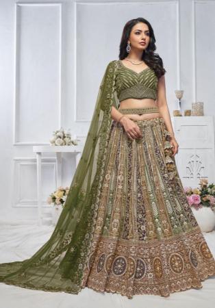 Picture of Ideal Net Dark Olive Green Lehenga Choli