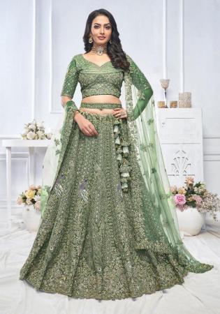 Picture of Good Looking Net Dark Sea Green Lehenga Choli