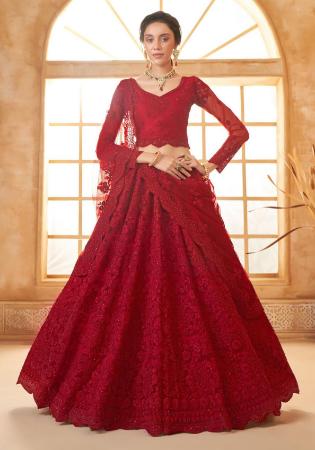 Picture of Sightly Net Maroon Lehenga Choli