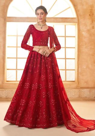 Picture of Nice Net Dark Red Lehenga Choli