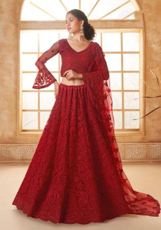 Picture of Pretty Net Maroon Lehenga Choli