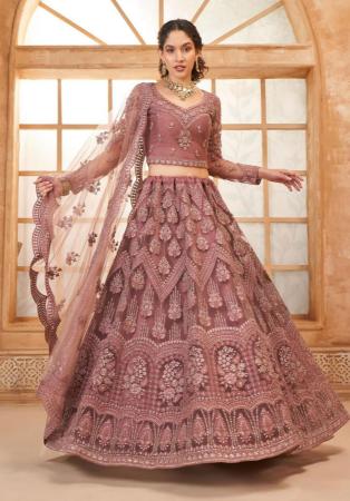 Picture of Well Formed Net Indian Red Lehenga Choli