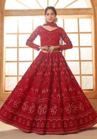 Picture of Superb Net Maroon Lehenga Choli