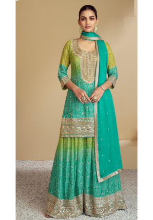 Picture of Chiffon Dark Khaki Straight Cut Salwar Kameez