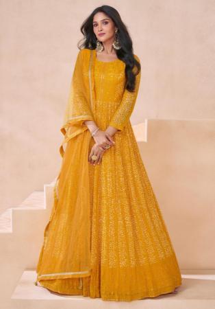 Picture of Georgette Golden Rod Straight Cut Salwar Kameez