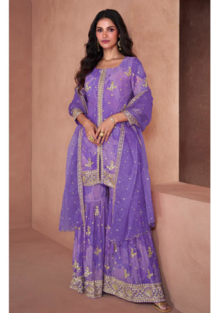 Picture of Georgette Light Slate Grey Straight Cut Salwar Kameez