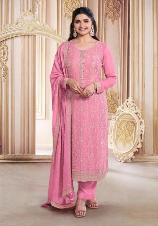 Picture of Georgette Light Coral Straight Cut Salwar Kameez