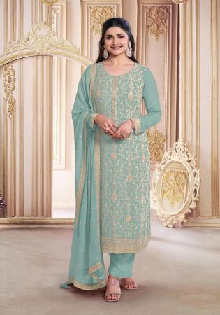 Picture of Georgette Light Slate Grey Straight Cut Salwar Kameez