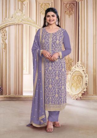 Picture of Georgette Dark Grey Straight Cut Salwar Kameez