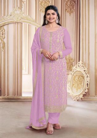 Picture of Resplendent Georgette Plum Straight Cut Salwar Kameez