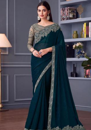 Picture of Pretty Silk Dark Green Saree