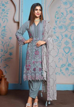 Picture of Georgette Light Slate Grey Straight Cut Salwar Kameez