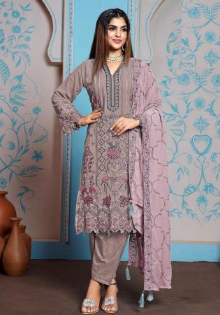 Picture of Georgette Rosy Brown Straight Cut Salwar Kameez