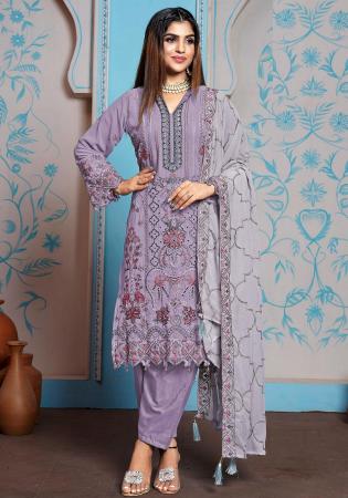 Picture of Gorgeous Georgette Grey Straight Cut Salwar Kameez