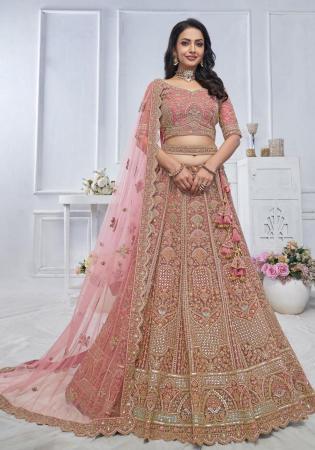 Picture of Shapely Net Dark Khaki Lehenga Choli