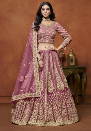 Picture of Pleasing Net Rosy Brown Lehenga Choli