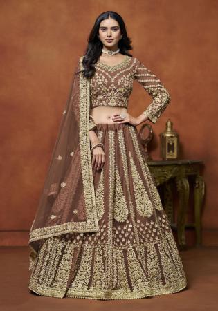 Picture of Beautiful Net Rosy Brown Lehenga Choli