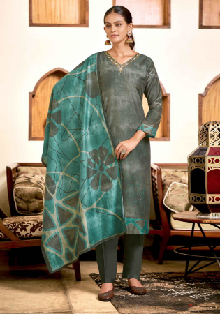 Picture of Exquisite Silk Slate Grey Readymade Salwar Kameez