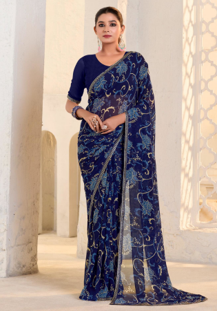 Picture of Grand Georgette Midnight Blue Saree